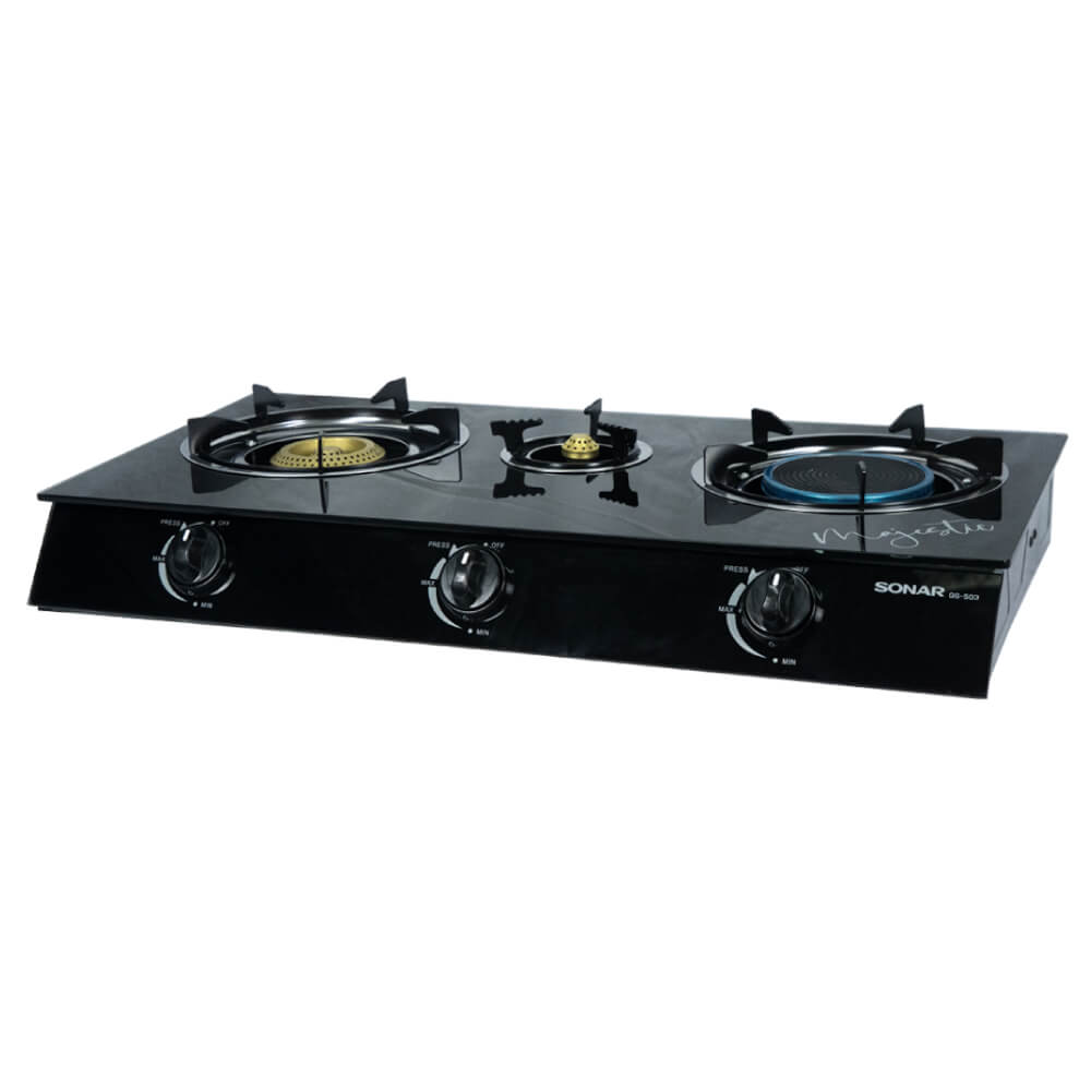 เตาแก๊สตั้งโต๊ะ 3 หัว  SONAR รุ่น GS-503 ( หน้ากระจกนิรภัย )